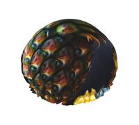 Fruit Pineapple Print Shower Cap - Double Layer, Breathable, Adjustable Elastic Strap, Durable Travel Essentials