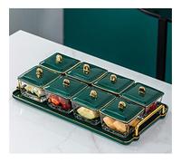 Fruit Plate Glass with lid, Kitchen Plate Kitchen Flow Tray for Snacks and Transparent Bowls Ideal for Mixed Walnuts Strawberry Olives Nachos and More,Green,8 Dishes