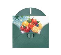 Fruit Platter Print Greeting Card Set with Blank Interior - Dark Green Pearl Paper Birthday, Wedding Cards for Party Invitations