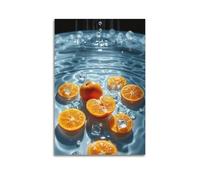 Fruit Poster Oranges Slices Ice Water Ripples Blue Poster Wall Art Canvas Aesthetic Cover Painting for Living Room Bed Room 20x30inch(50x75cm) Unframe-style