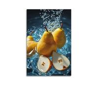 Fruit Poster Yellow Pears Sliced Water Splash Poster Wall Art Canvas Aesthetic Cover Painting for Living Room Bed Room 12x18inch(30x45cm) Unframe-style