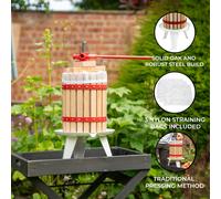 Fruit Press 12 Litre Solid Oak & Steel Manual Spindle Includes 3 Straining Bags