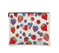 Fruit Print Makeup Bag, Watercolor Berries Cosmetic Travel Pouch for Women, Portable Small Canvas Zipper Organizer, Perfect Choice for Summer and Picnic, White, 7x9 Inch, Fruits