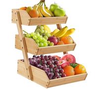 Fruit Rack 3 Tier Bamboo Fruit Basket for Kitchen Vegetable Rack Basket Holder for Countertop Wooden Bread Storage Stand for Fruits Veggies Bread Snacks in Home Kitchen Office