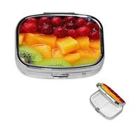 Fruit Rainbow Pill Box 2 Compartment Round Metal Pill Case for Purse & Pocket, Portable Medicine Organizer Travel Pillbox Daily Pill Container Holder to Hold Vitamins, Fish Oil