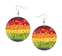 Fruit Rainbow Printed Faux Leather Earrings Set For Women, 1 Pair Lightweight Dangle Drop Pierced Earrings Jewelry Gifts For Women