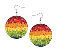 Fruit Rainbow Printed Faux Leather Earrings Set For Women, 1 Pair Lightweight Dangle Drop Pierced Earrings Jewelry Gifts For Women