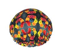 Fruit Rainbow Printed Hair Cover, Dual Layer Bathing Cap For Thick Hair, Reusable Headgear For Women