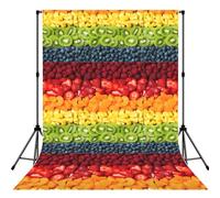 Fruit Rainbow Printed Portrait Backdrop, Non Reflective Polyester Screen, Smooth Background for Recording