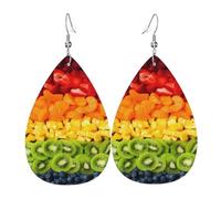 Fruit Rainbow Printed Teardrop Pendant Leather Earrings | Lightweight and Versatile Earrings | Suitable for Daily Commute and Date Wear