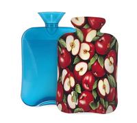 Fruit Red Apples Hot Water Bottle with Cover, 2L PVC Hot Water Bag with Soft Cover, Reusable Heating Pad for Pain Relief Warm Hands Waist Abdomen Feet & Bed