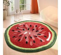Fruit Round Rug 2ft, Vibrant Watermelon Slice Round Bath Mat with Soft & Non-Slip, Ultra Absorbent Microfiber Shaggy Rug, Machine Washable Floor Mat for Bathroom Kitchen Bedroom 24*24in (Red)