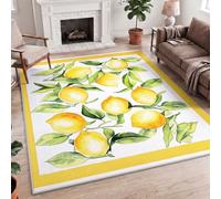 Fruit Rustic Botanical Yellow Lemon Green Leaves Multicolour Area Rug, 160x230cm (5.3x7.6ft) Soft Printed Polyester, Machine Washable Carpet for Living Room, Bedroom, Home Office
