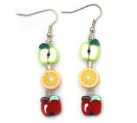 "Fruit Salad" Polymer Clay Earrings with Apples and Oranges