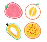 Fruit Shape Dish Sponge 4pcs Thicker Sponge Kitchen Scrubber | Home Cleaning Use, Non-scratch Scrubbing, Mango Melon Orange Strawberry Shapes Random Style