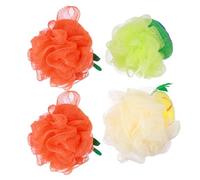 Fruit Shape Shower Brush Bath Sponge 4 Pack Pe Mesh Exfoliating | Mini Colourful Set, Tightly Cross-linked Mesh with Hanging Rope, Hotel and Travel Use, Air-dryable Random Style