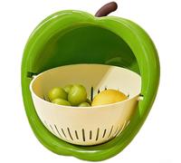 Fruit Shaped Dish Drainer Double Layer Sink Basket with Cutlery Holder - PP Plastic Food Strainer for Kitchen Countertop Drying Rack Red Green 24cm(Green)