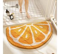 Fruit Shaped Half Circle Bath Mat - 31.5" x 18" Cute Half Circle Bathroom Rug, Soft Non-Slip Washable Mat for Shower, Sink, Tub or Entryway (Orange)