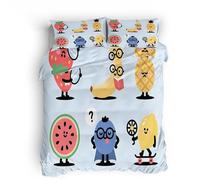 Fruit Single Duvet Cover Set, Strawberry, Banana, Fruit Theme Duvet Cover Sets, Reversible Bedding Set 3 pieces, Soft Microfiber Bedroom Decro, Zipper Closure with 2 Pillowcase 50x75cm