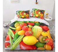 Fruit Single Duvet Cover Set Vegetables Bedding Soft Microfiber Duvet Cover Single 135 x 200 cm 3D Quilt Cover with Zipper Closure and 2 Pillowcases b.3161