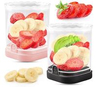 Fruit Slicer Cup Detachable Strawberry Slicer Banana Egg Slicers with Push Plate, for Vegetable Cutting Kitchen Gadget (Pink+Black)
