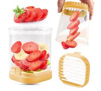 Fruit Slicer Cup - Strawberry, Banana, Egg Slicer Cutter, Detachable Fruit Cutter with Push Plate - Creative Strawberry Slicer Kitchen Gadget (Yellow)
