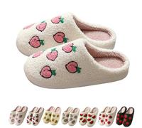 Fruit Slippers Women Cute Slippers Women Winter Fuzzy Slipper Indoor/Outdoor Shoes Memory Foam Shoe Watermelon, Strawberry And Peach Printed Footwear Fleece Lined Slipper Padded Shoes