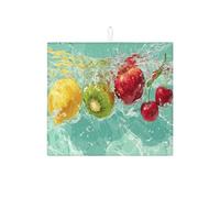 Fruit Splash Dish Drying Mats For Kitchen, Colorful Citrus and Cherries Absorbent Dish Drainer Rack Mat, Summer Microfiber Drying Pad For Coffee Bar 16x18 Inch