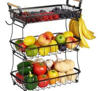 Fruit Stand | 3-Tier Fruit Holder for Kitchen Countertop | Three-Layer Kitchen Removable Storage Rack | Food Storage Organizer Display Metal Wirefor Fruits, Vegetables, Bread, Snacks
