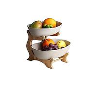 Fruit Stand Oval Bowl Set Wood Frame Perfect Light Brown 2 Tier