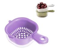 Fruit Strainer Dual-Layer Veggie Colander Draining Basket with Handle, Kitchen Dual-Layer Draining Basket, Watermelon Bowl with Strainer Mini Berry and Tomato Grape Washer Drain Basket (Purple)