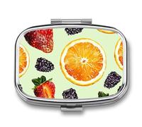 Fruit Style Pattern Pill Box - 2 Compartment Travel Pill Organizer with Small Mirror, Portable Pillcase for Pocket & Purse, Cute Square Medicine Case, Weekly Medicine Container