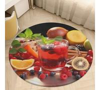 Fruit Tea Area Rug Washable Circle Carpet Non-Slip Round Floor Rug Small Low Pile Waterproof Print Door Mat Pad Decor for Bedroom Living Room Bathroom Kitchen 60 * 60cm