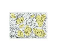 Fruit Themed Small Glass Worktop Saver - Food Doodles Gifts - Yellow Smooth Kitchen Chopping/Cutting Board Worktop Protector with Non-Slip Feet 28.5cm x 20cm (11" x 8")