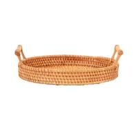 Fruit Tray, Wicker Baskets Rattan Basket Small Wicker Basket Round Tray Rattan Round Serving Tray Round Rattan Tray with Handles Round Wicker Tray (3 Piece Set)