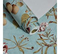 通用 Fruit Tree Flowers Birds Elegant Country Vintage Style Clothing Store Cafe Restaurant Bedroom Living Room TV Background Wall Non-Woven Wallpaper 20.87″Wx393.7″L Non-Pasted (Blue)