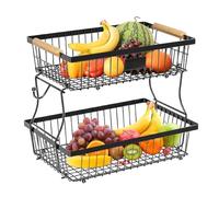 Fruit Vegetable Storage Basket - 2 Tier Fruit Basket Bowl, Breathable Vegetable Mesh Bins | Produce Kitchen Storage Basket Organizer, Fruits Stand Holder Organizer with 2 Banana Hangers