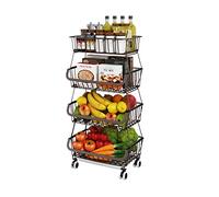 Fruit Vegetable Storage Basket for Kitchen - 4 tier Stackable Metal Wire Baskets Cart with Rolling Wheels Utility Fruits Rack Produce Snack Organizer Bins for Pantry Bathroom Laundry Bronze