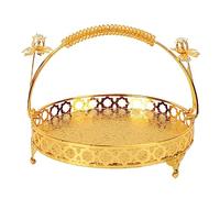 Fruit Vegetables Basket Fruit Tray Retro Style Round Large Capacity Handle Design Decorative Strong Alloy Fruit Bowl for Party Family Bar Cafe (Gold Color Meduim Size)