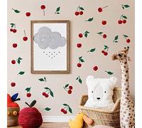 Fruit Wall Decals Peel and Stick Removable Baby Room Stickers Red Cherry Wall Decals Fruits Leaf Decorations Small Cherries Decals Cute Fruit Decor for Nursery Kids Room Bedroom Decor