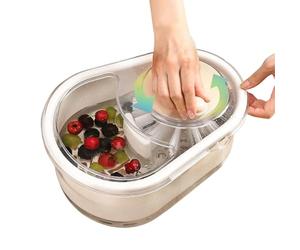 Fruit Washer Spinner Bowl, Fruits Washing Machine, 12.6x9.45 Inches, Large Capacity Prep Tool, Crank Rotating Design for Home Cooking and Vegetable Cleaning, Creamy Color