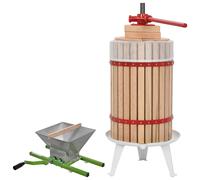 Fruit & Wine Press & Crusher Set Oak 24L Press 305mm Basket Brown/Gray 7L Hopper