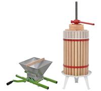 Fruit & Wine Press Set Oak Wood 30L Natural Wood/Steel 375x1070 + 510x570x250