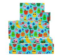 Fruit Wrapping Paper - 6 Sheets Of Birthday Gift Wrap - Funky Fun Fruits - Blue Wrapping Paper For Kids Boys Girls - Comes With Stickers - By Central 23
