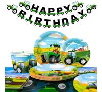 Fruitful Party Tractor Party Decorations Tableware,66pcs Tractor Themed Tableware Set-Plates Cups Banner etc Farm Themed Party Supplies for Boys