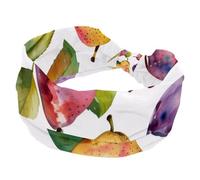 Fruits and Leaves of Pears and Plums Wide Headbands for Women, Yoga Workout Head Bands Wide Elastic Hair Bands for Washing Face Makeup