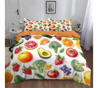 Fruits and Vegetables Emperor Size Duvet Cover Set 290x235 cm Colorful Watercolor Quilt Cover 3D Reversible Bedding with Pillowcases Zipper Closure Soft Easy Care Comforter Covers Set a.1063