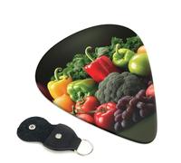 Fruits and vegetables Guitar Picks 6 Pcs, 0.71mm Thickness Celluloid Plectrum with Leather Picks Holder, Personalized Guitar Pick for Bass Electric Acoustic Guitars Lovers Gift