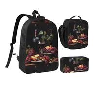 Fruits And Wines 17 Inch Backpack Lunch Bag Pencil Case Set, Cute Print, Durable Oxford Cloth.