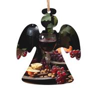 Fruits and Wines Wooden Tree Ornaments Angel Shape 4 PCS, Hanging Decorative Pendants, Vintage Design for Holiday